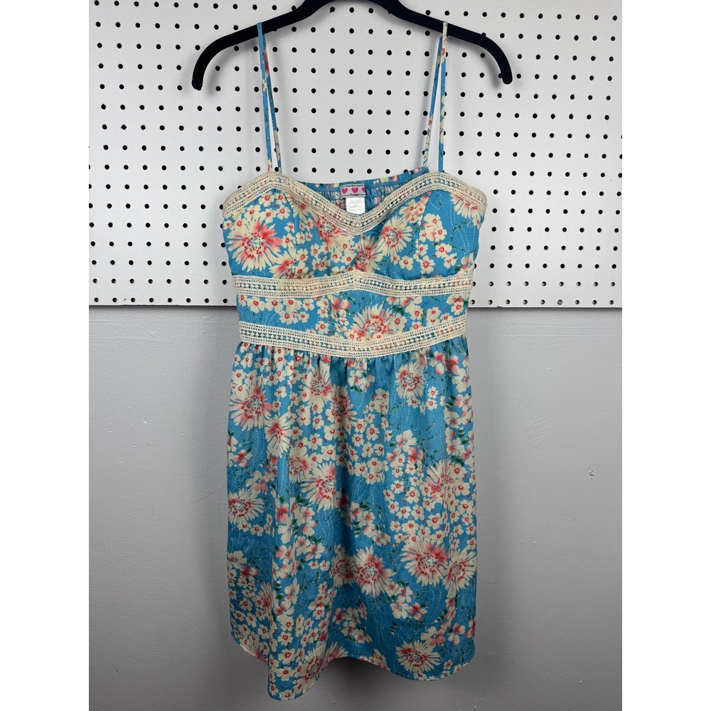 Trace Pink Y2K Blue Floral Corset Mini Dress Crochet Boho Prairie L